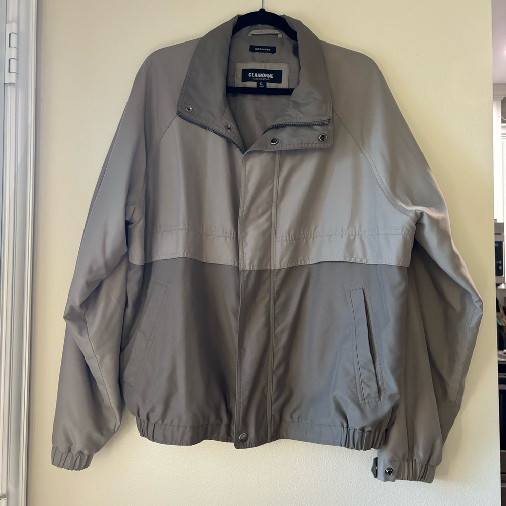 Men’s Lightweight Windbreaker Jacket Casual Work Outdoors Gray Claiborne XL